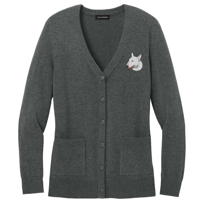 Bull Terrier Embroidered Button-Up Cardigan Sweater