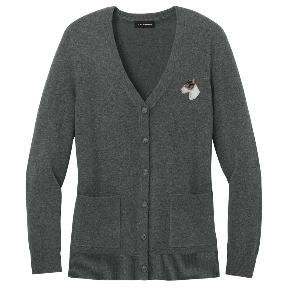 Bull Terrier Embroidered Button-Up Cardigan Sweater