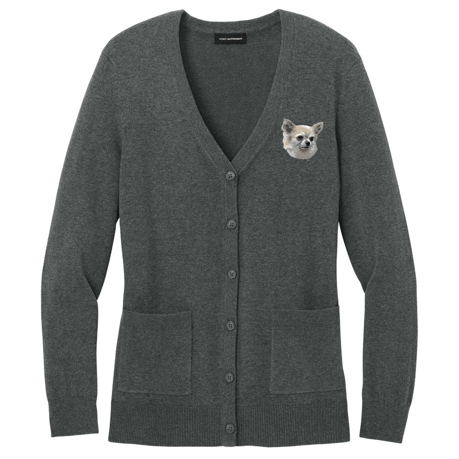Chihuahua Embroidered Button-Up Cardigan Sweater