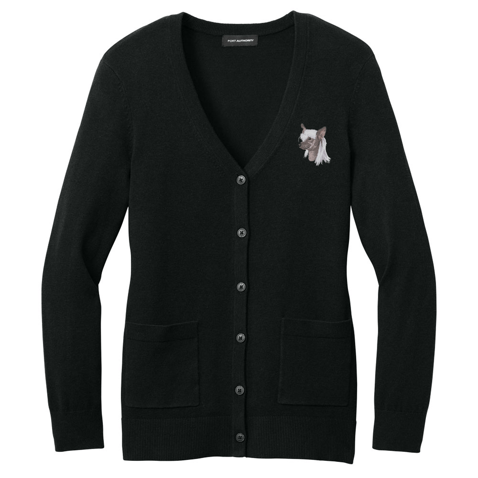 Chinese Crested Embroidered Button-Up Cardigan Sweater