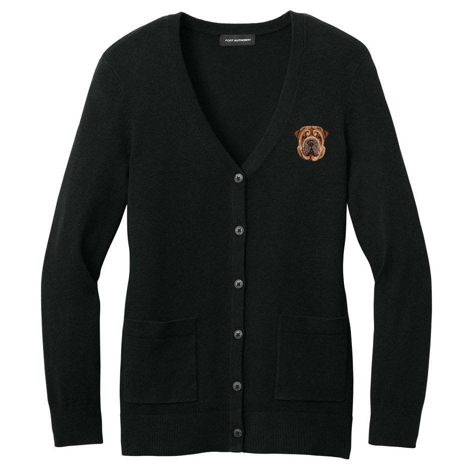 Chinese Shar-Pei Embroidered Button-Up Cardigan Sweater
