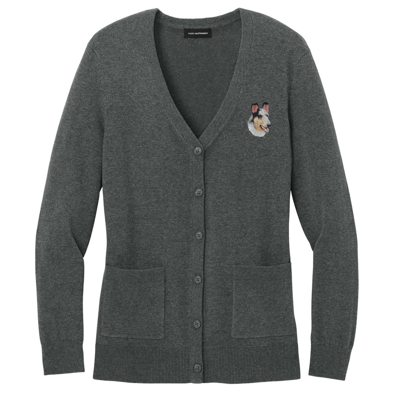 Collie Embroidered Button-Up Cardigan Sweater