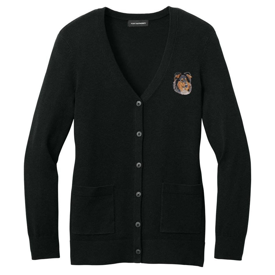 Collie Embroidered Button-Up Cardigan Sweater