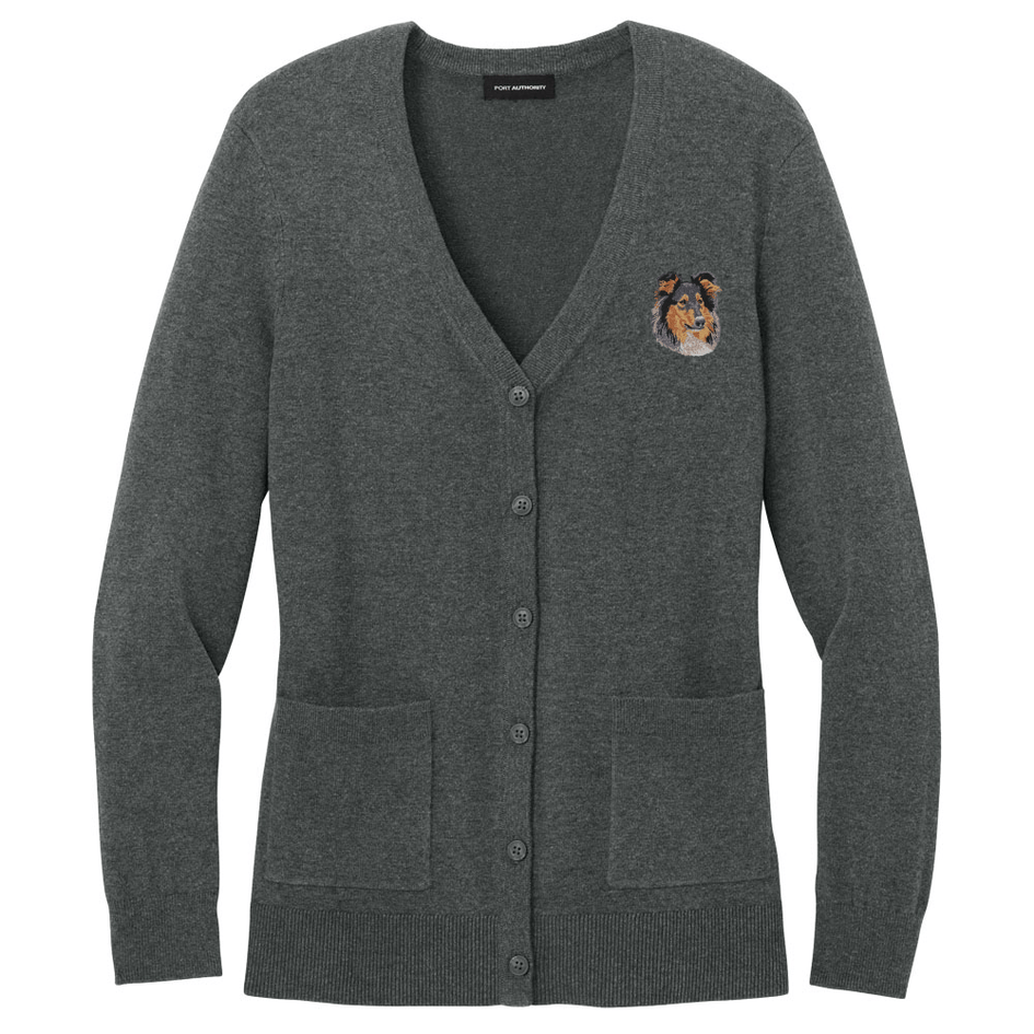 Collie Embroidered Button-Up Cardigan Sweater