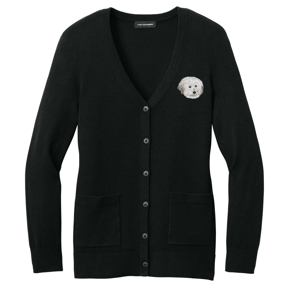 Coton de Tulear Embroidered Button-Up Cardigan Sweater