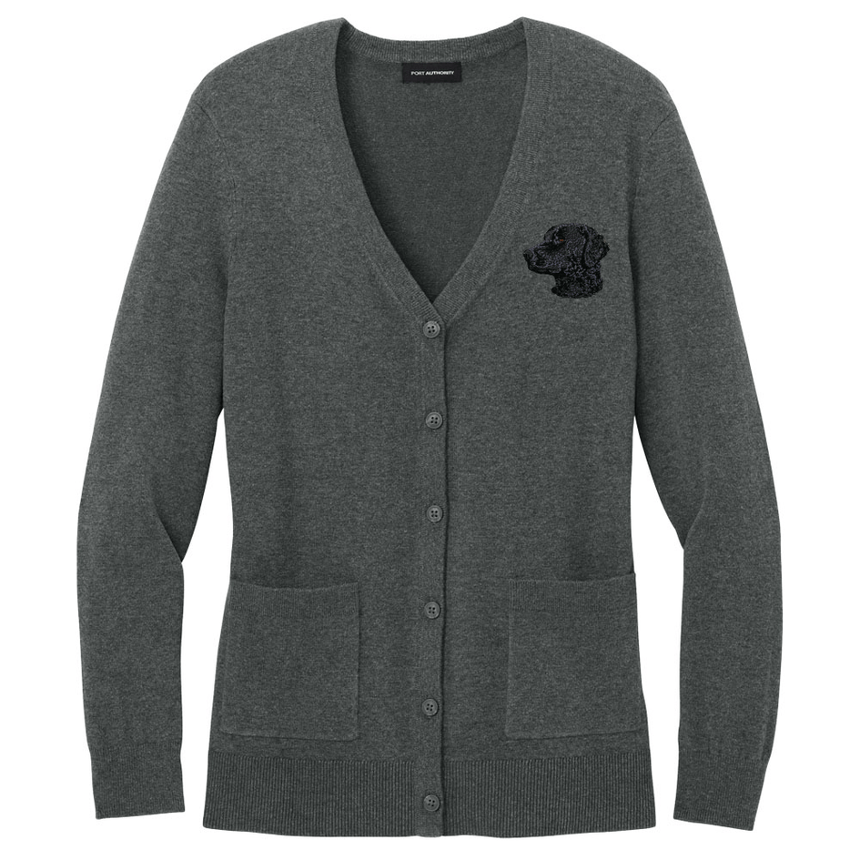 Curly-Coated Retriever Embroidered Button-Up Cardigan Sweater