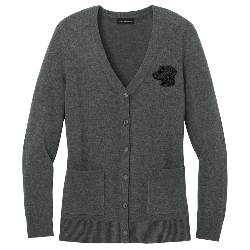 Curly-Coated Retriever Embroidered Button-Up Cardigan Sweater