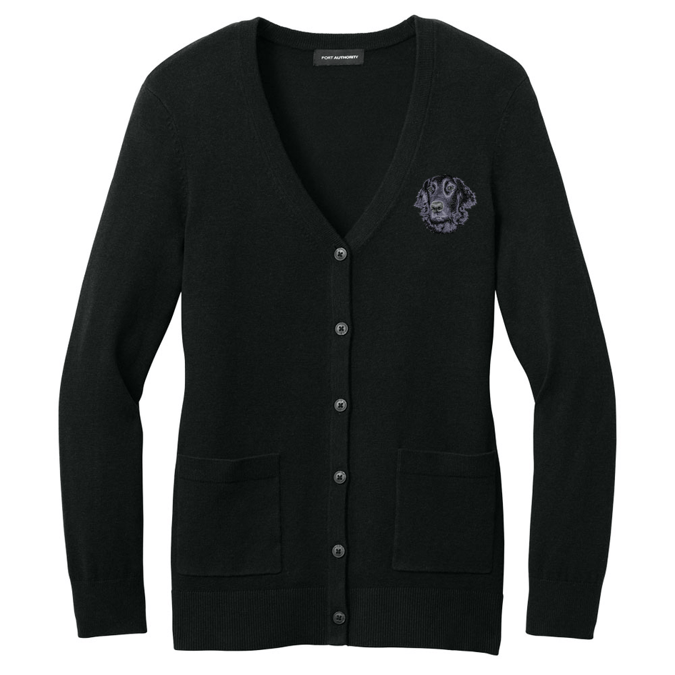 Flat-Coated Retriever Embroidered Button-Up Cardigan Sweater