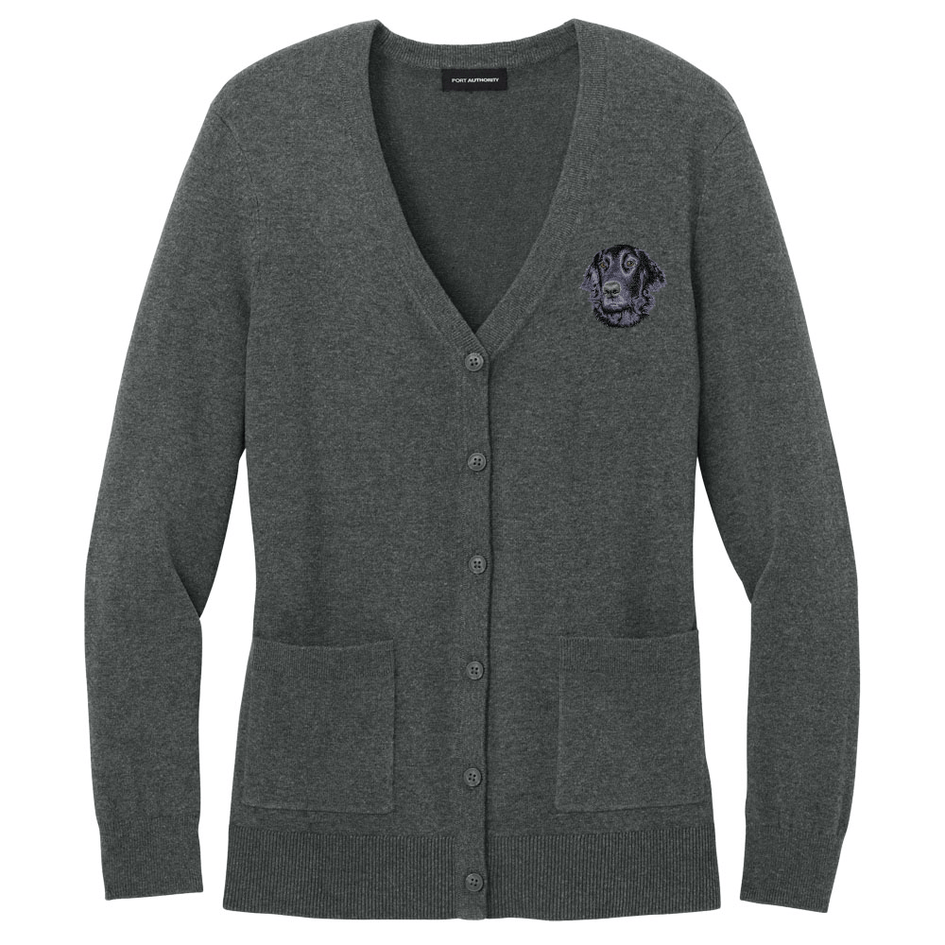 Flat-Coated Retriever Embroidered Button-Up Cardigan Sweater