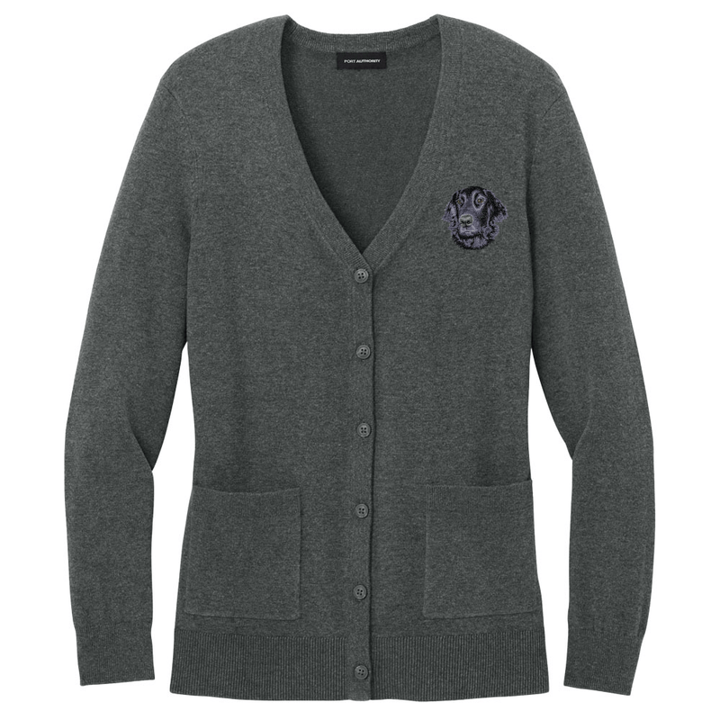 Flat-Coated Retriever Embroidered Button-Up Cardigan Sweater
