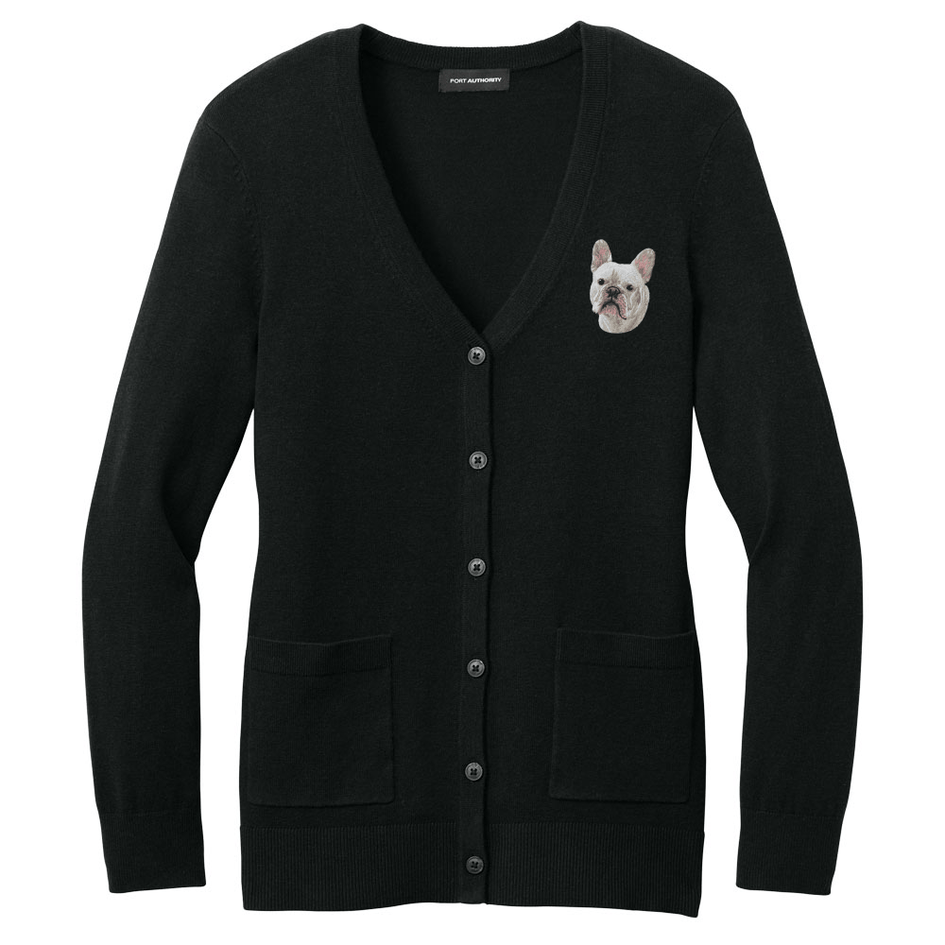 French Bulldog Embroidered Button-Up Cardigan Sweater