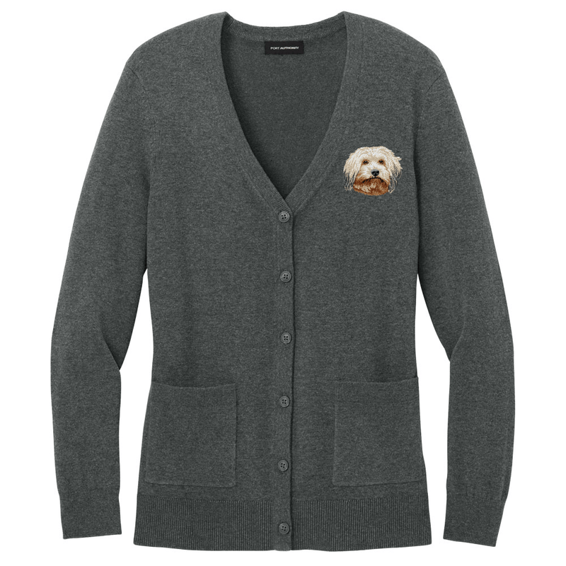Havanese Embroidered Button-Up Cardigan Sweater