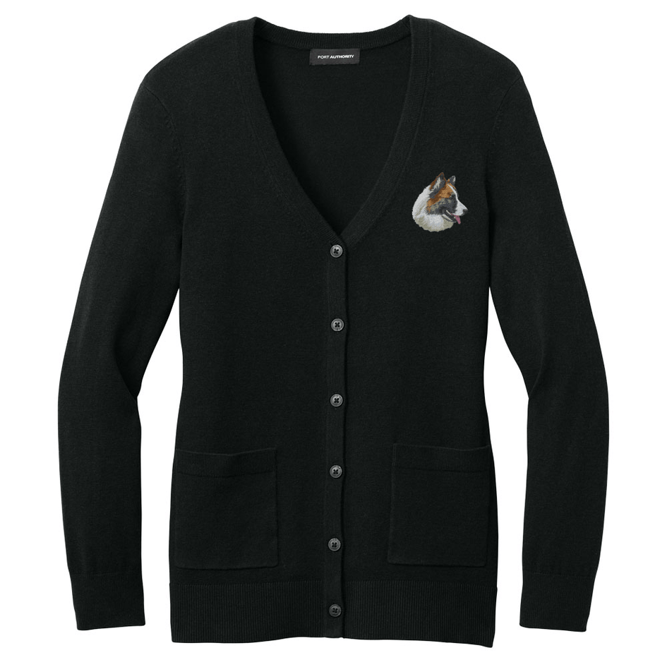 Icelandic Sheepdog Embroidered Button-Up Cardigan Sweater