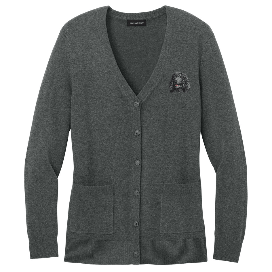 Irish Water Spaniel Embroidered Button-Up Cardigan Sweater