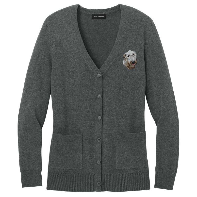 Irish Wolfhound Embroidered Button-Up Cardigan Sweater