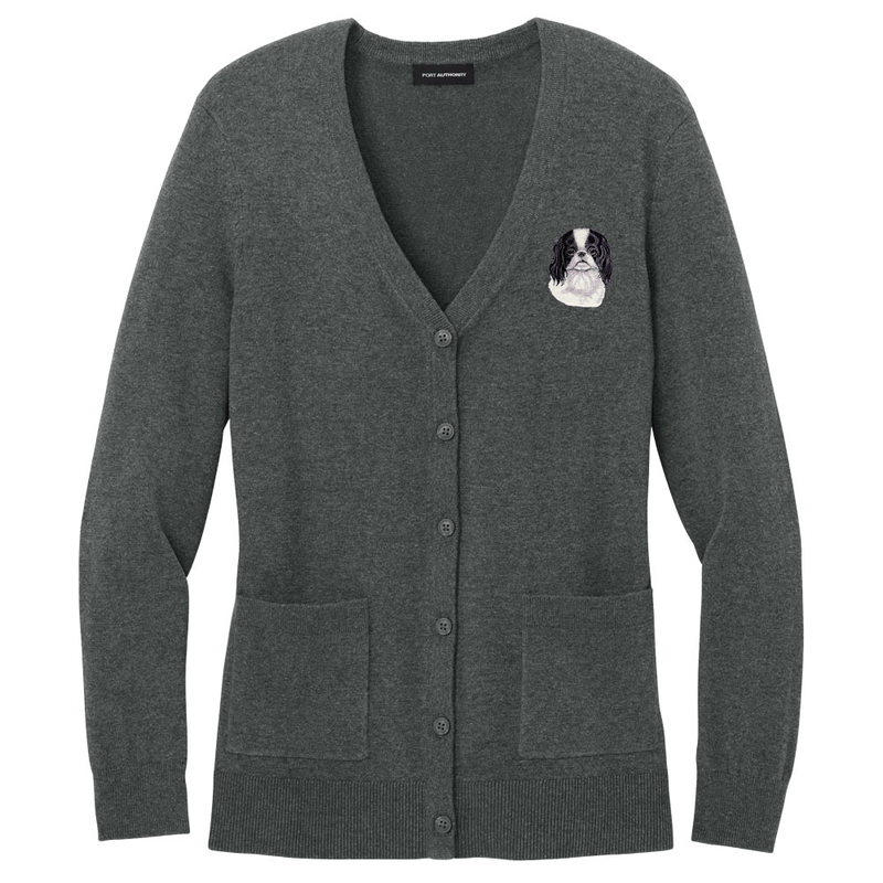 Japanese Chin Embroidered Button-Up Cardigan Sweater
