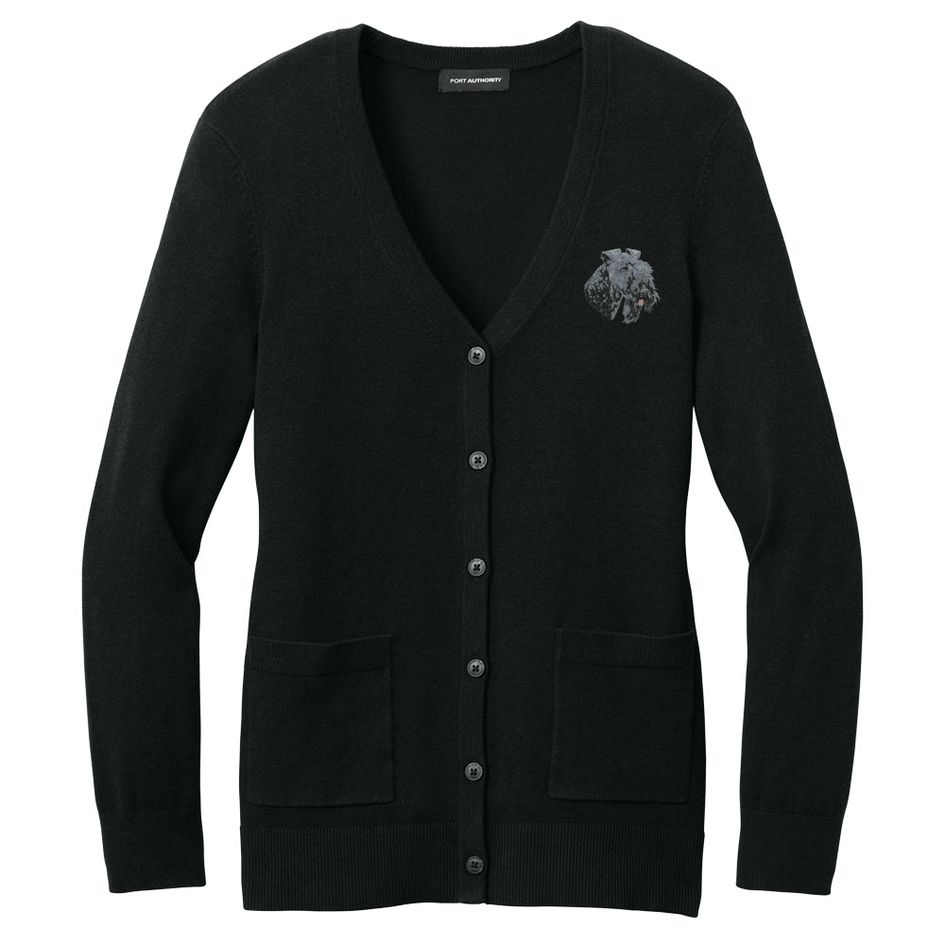 Kerry Blue Terrier Embroidered Button-Up Cardigan Sweater