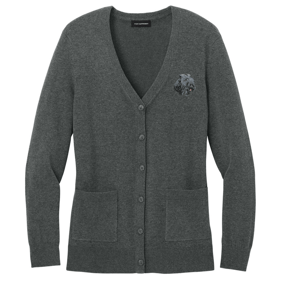 Kerry Blue Terrier Embroidered Button-Up Cardigan Sweater