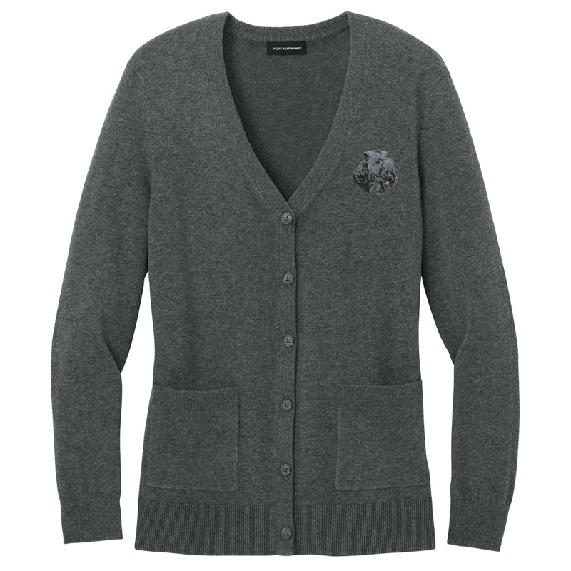 Kerry Blue Terrier Embroidered Button-Up Cardigan Sweater