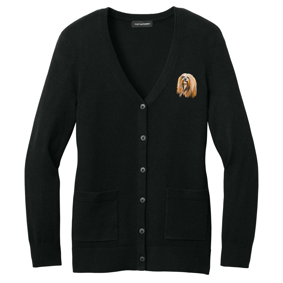 Lhasa Apso Embroidered Button-Up Cardigan Sweater