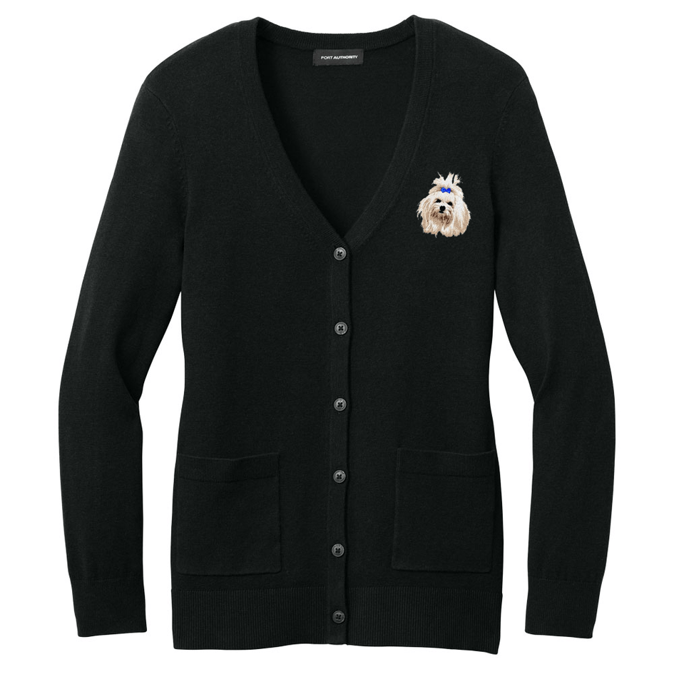 Maltese Embroidered Button-Up Cardigan Sweater