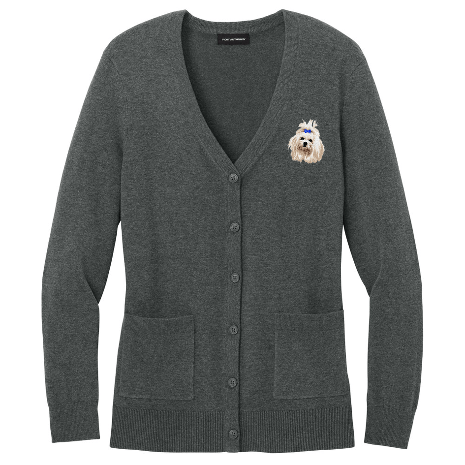 Maltese Embroidered Button-Up Cardigan Sweater