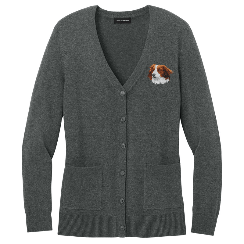 Nederlandse Kooikerhondje Embroidered Button-Up Cardigan Sweater