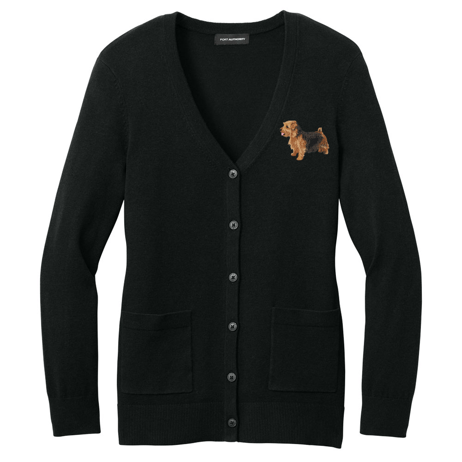 Norfolk Terrier Embroidered Button-Up Cardigan Sweater
