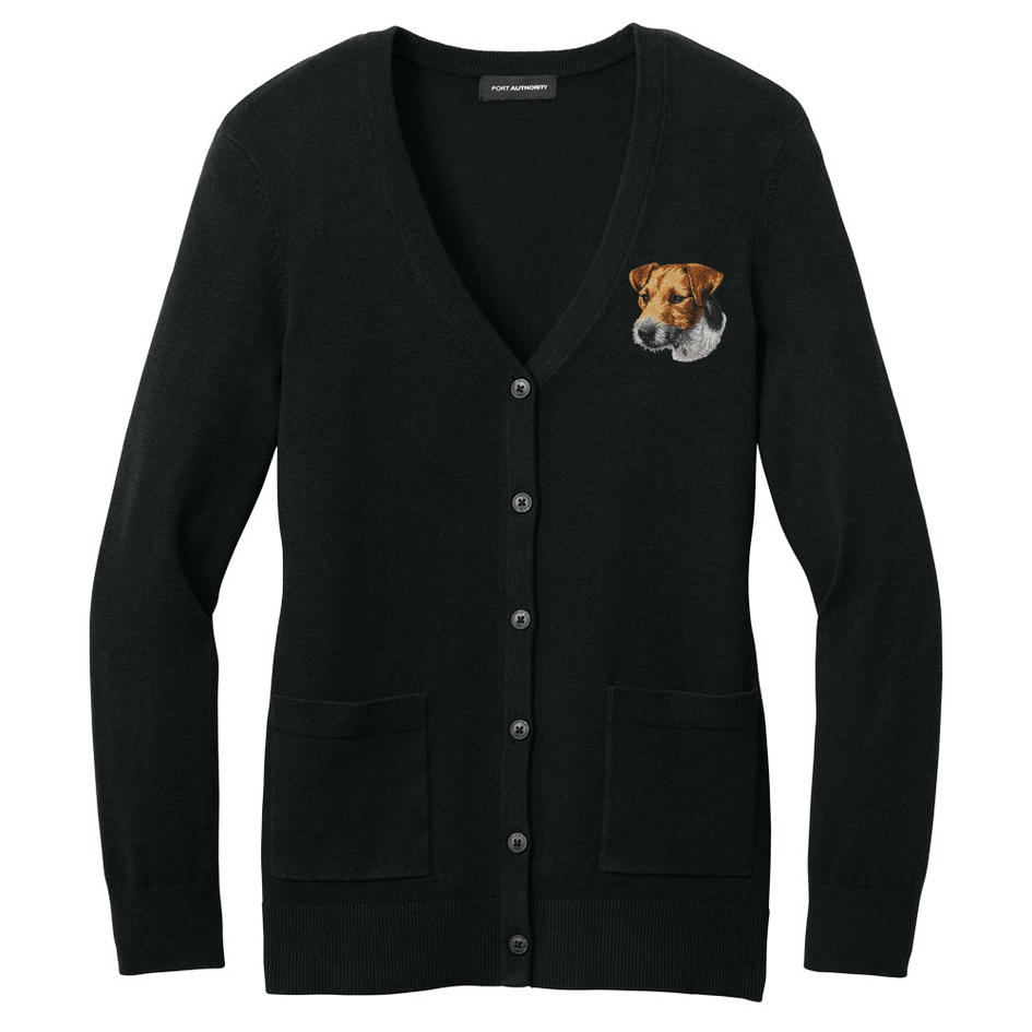 Parson Russell Terrier Embroidered Button-Up Cardigan Sweater