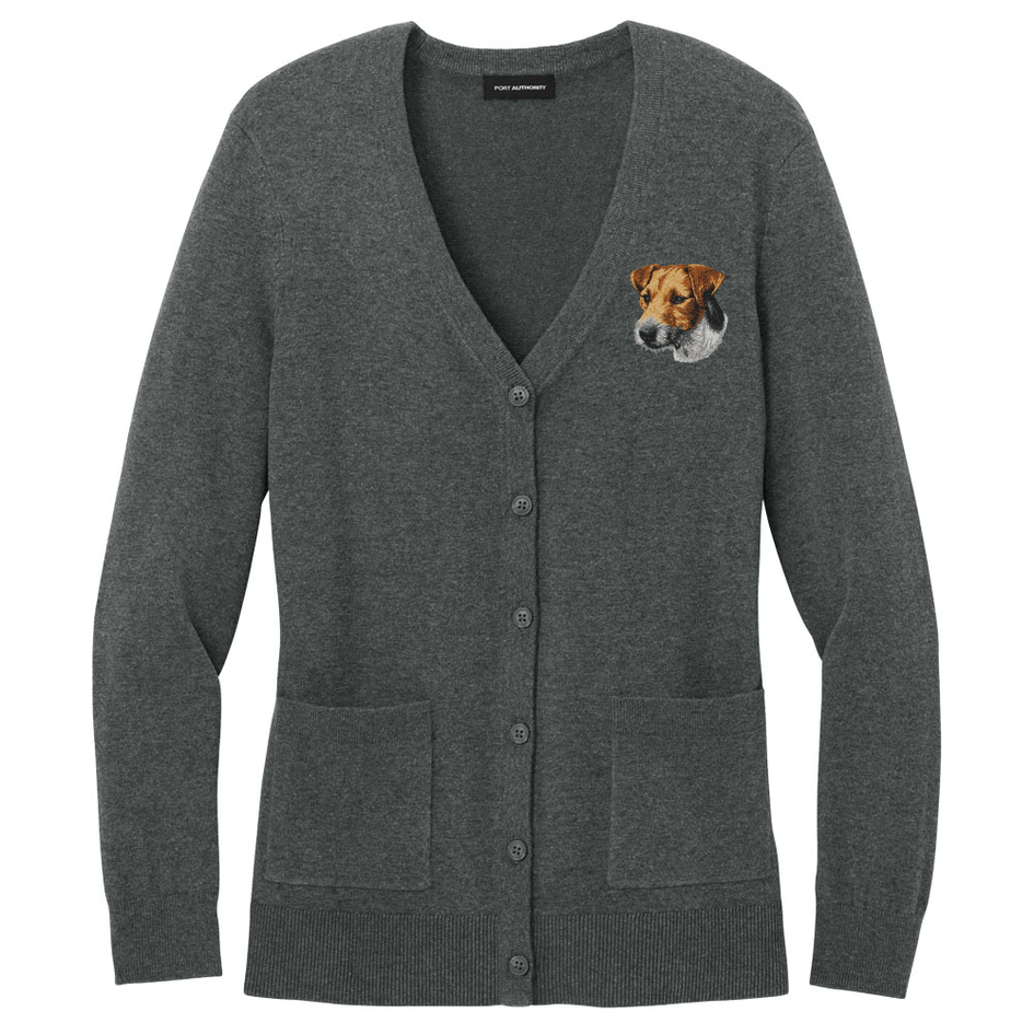 Parson Russell Terrier Embroidered Button-Up Cardigan Sweater