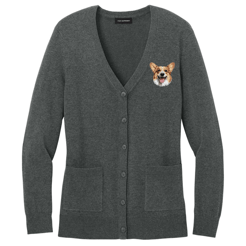 Pembroke Welsh Corgi Embroidered Button-Up Cardigan Sweater