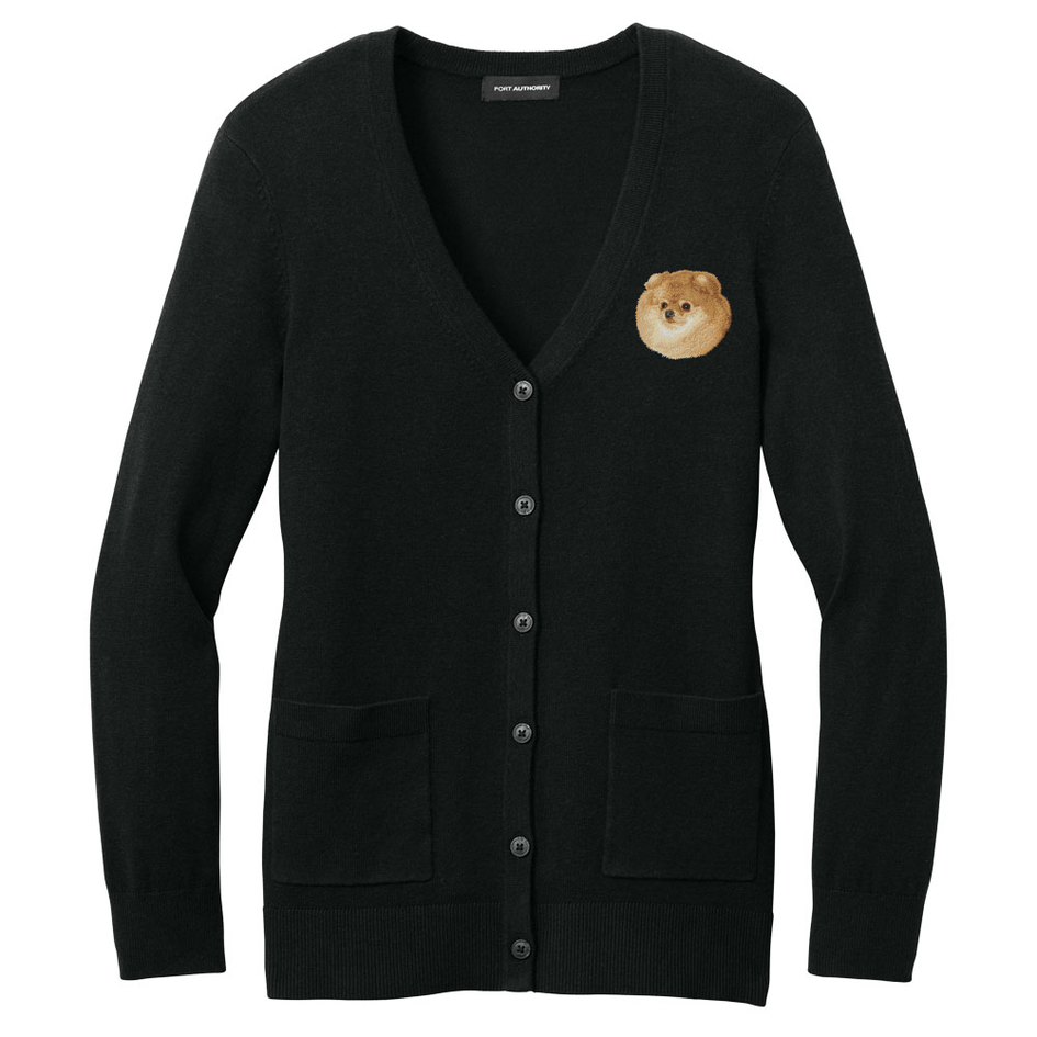Pomeranian Embroidered Button-Up Cardigan Sweater