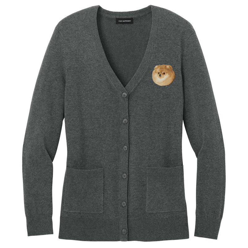 Pomeranian Embroidered Button-Up Cardigan Sweater