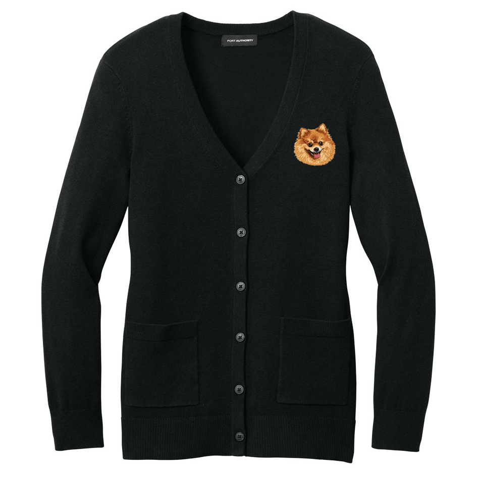 Pomeranian Embroidered Button-Up Cardigan Sweater
