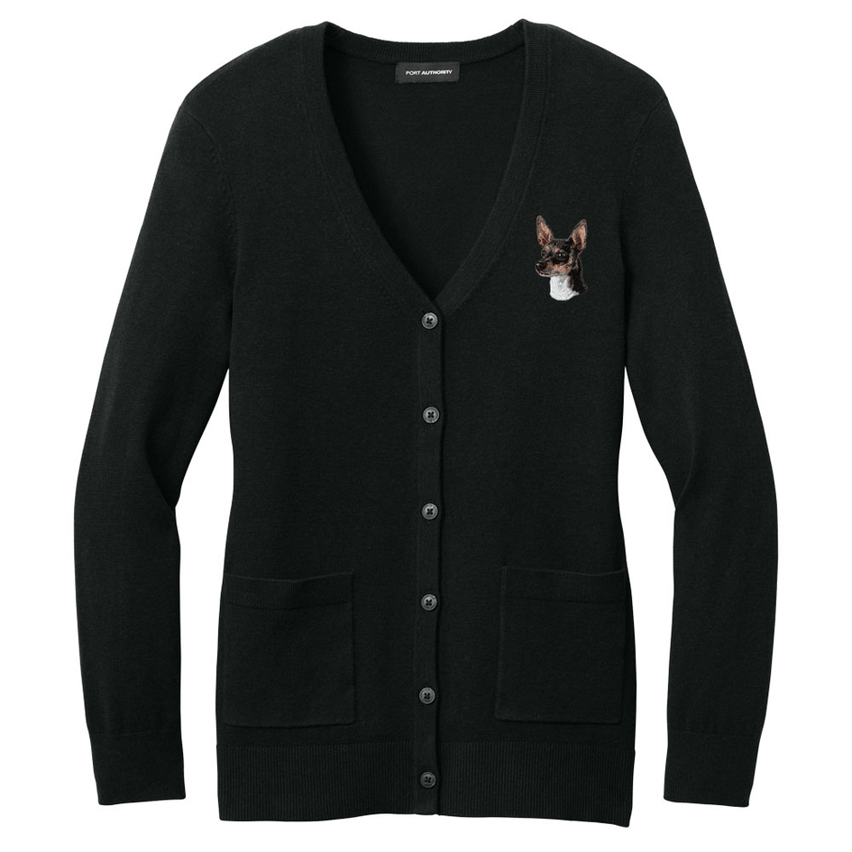 Rat Terrier Embroidered Button-Up Cardigan Sweater