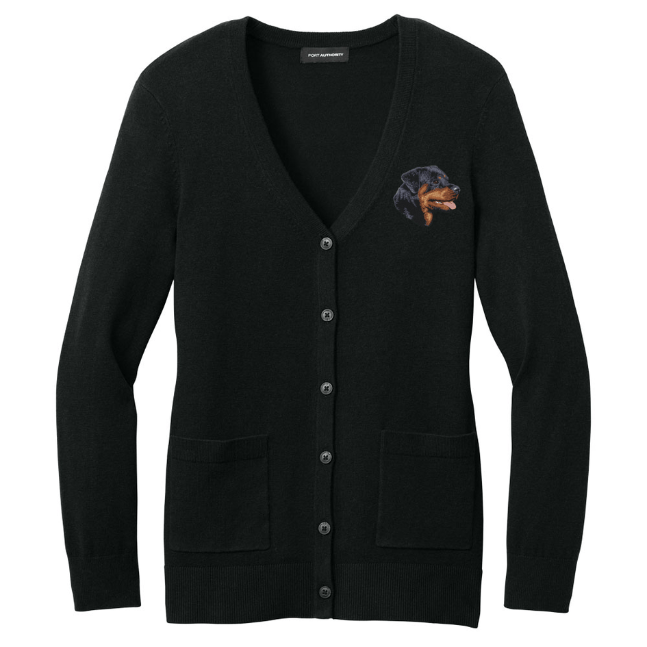 Rottweiler Embroidered Button-Up Cardigan Sweater