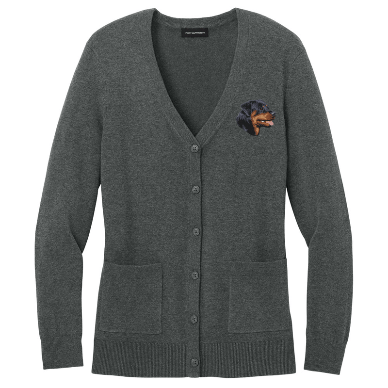 Rottweiler Embroidered Button-Up Cardigan Sweater