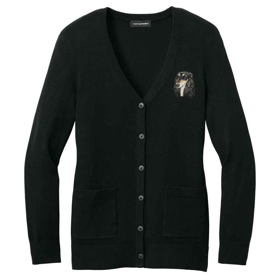 Saluki Embroidered Button-Up Cardigan Sweater