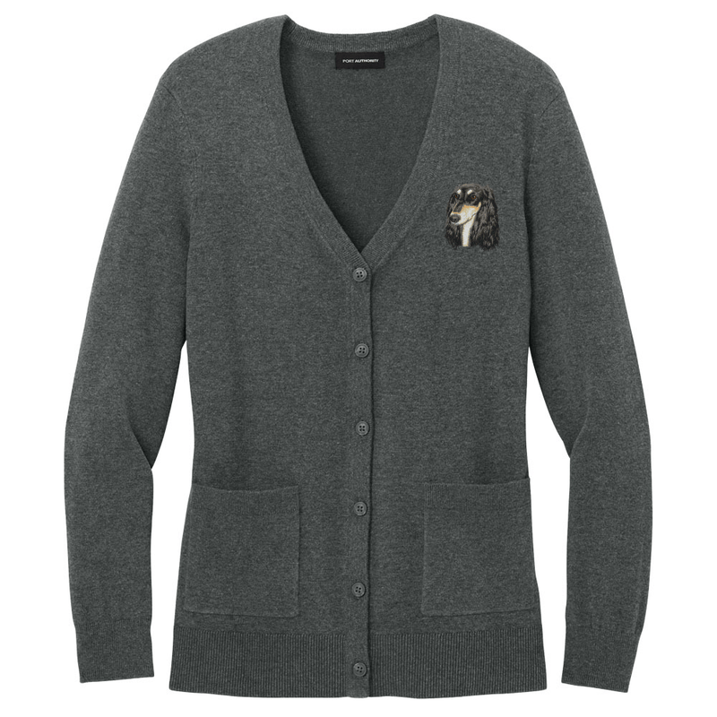 Saluki Embroidered Button-Up Cardigan Sweater