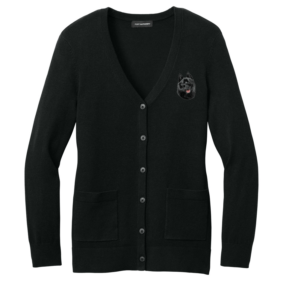 Schipperke Embroidered Button-Up Cardigan Sweater