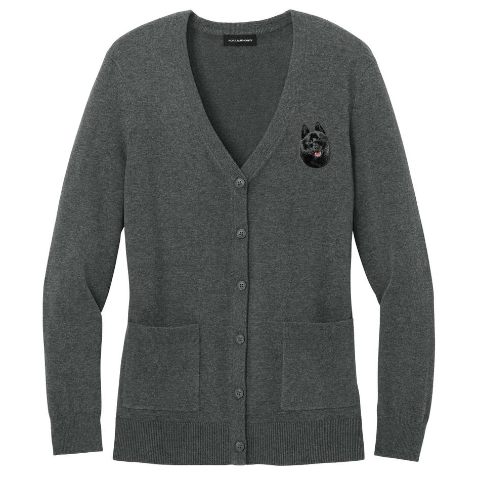 Schipperke Embroidered Button-Up Cardigan Sweater