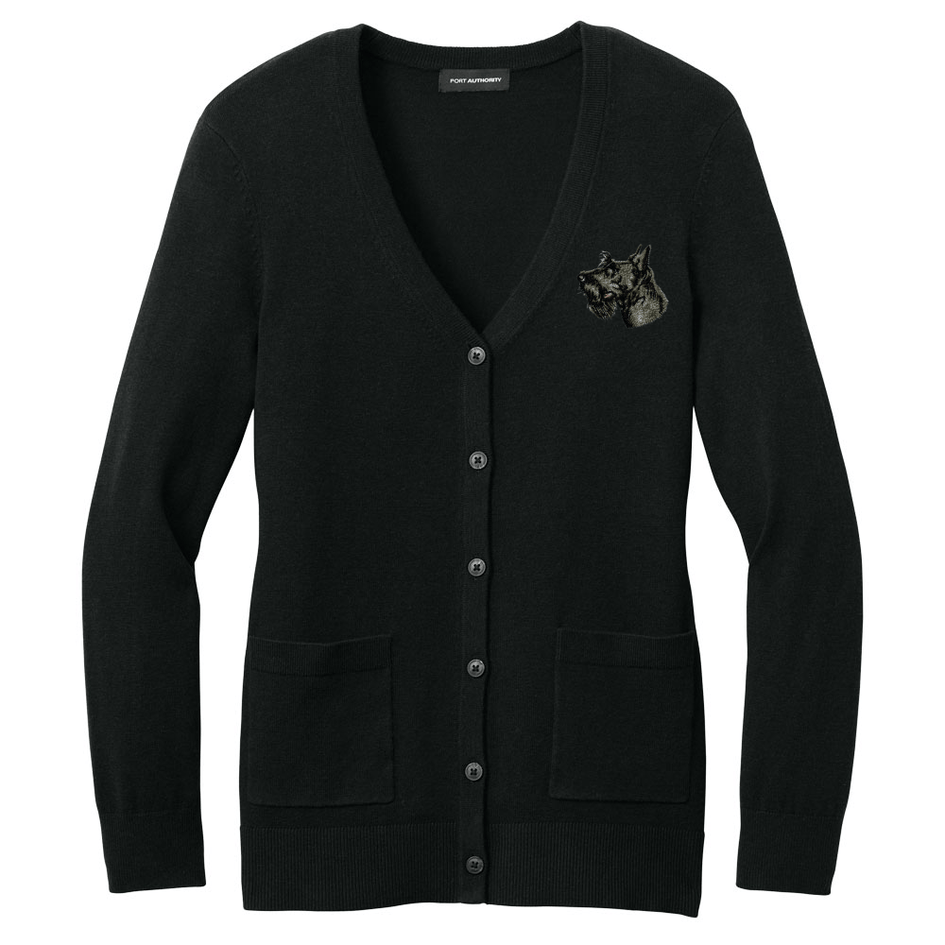 Scottish Terrier Embroidered Button-Up Cardigan Sweater
