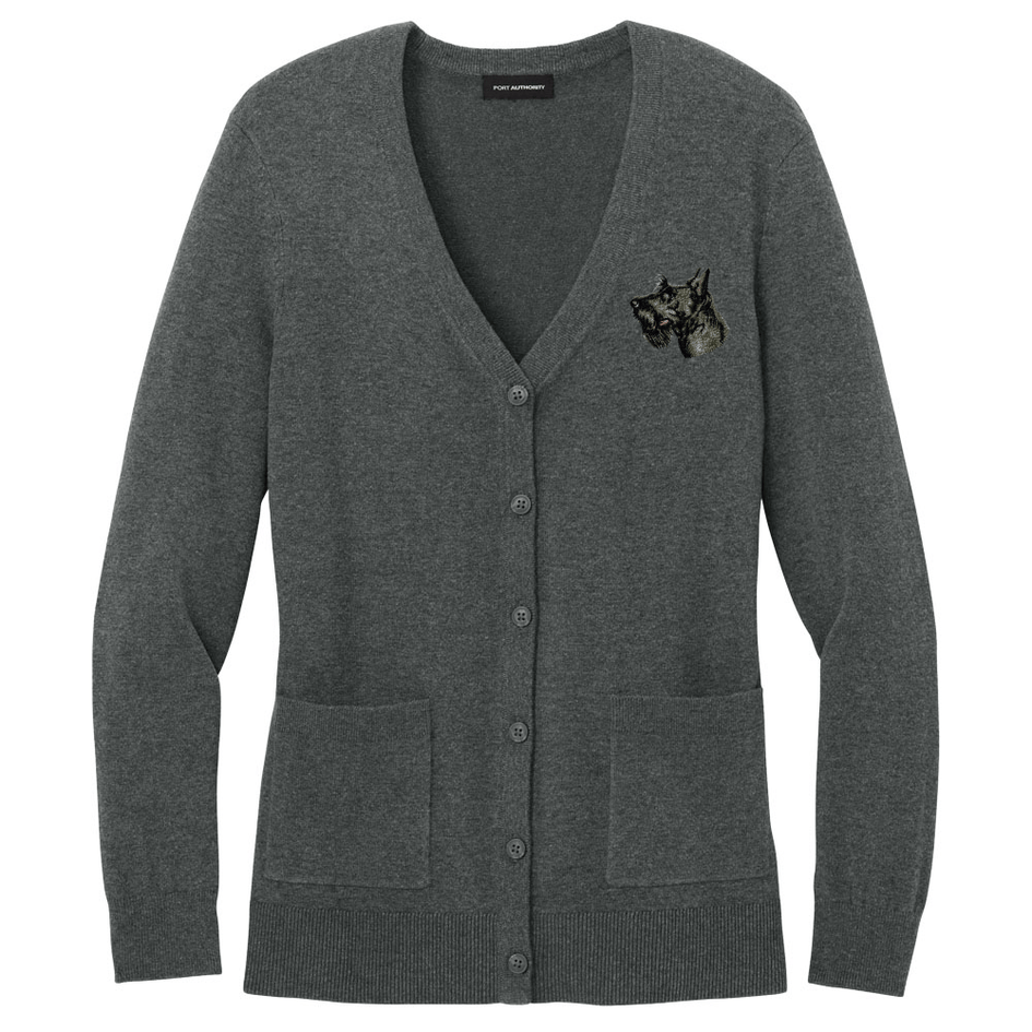Scottish Terrier Embroidered Button-Up Cardigan Sweater