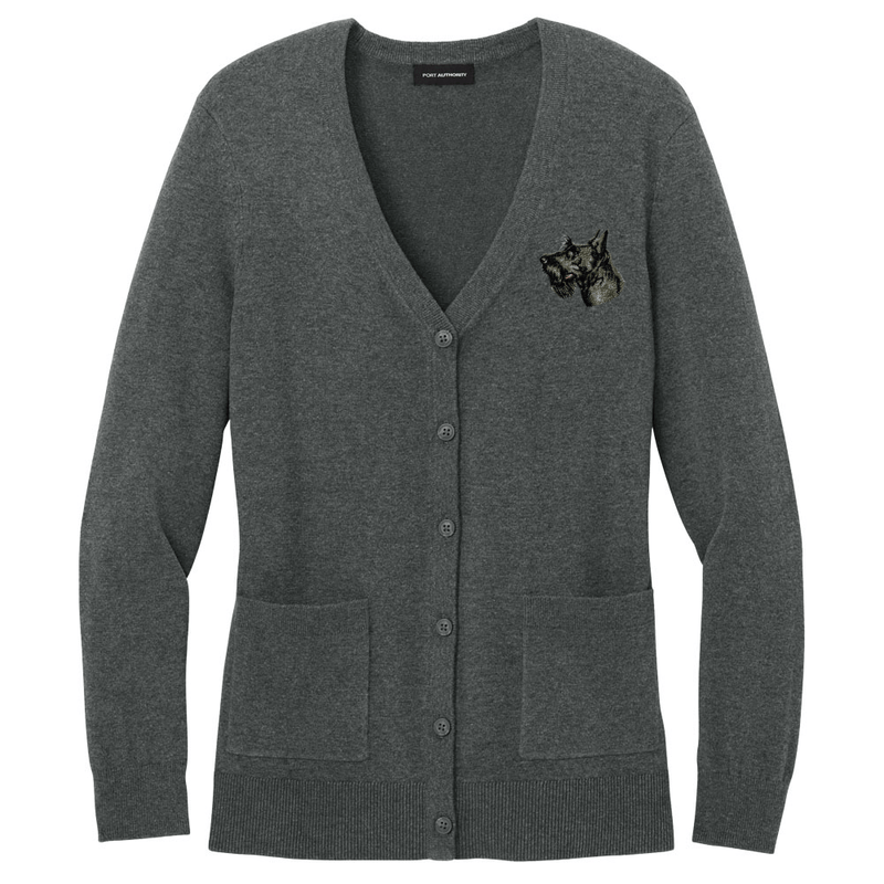 Scottish Terrier Embroidered Button-Up Cardigan Sweater