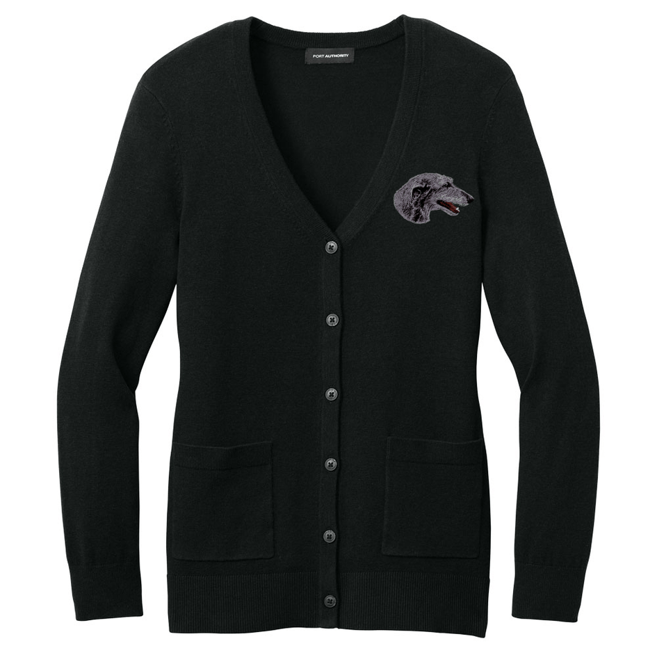 Scottish Deerhound Embroidered Button-Up Cardigan Sweater