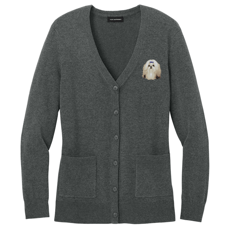 Shih Tzu Embroidered Button-Up Cardigan Sweater