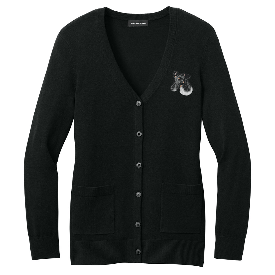Smooth Fox Terrier Embroidered Button-Up Cardigan Sweater