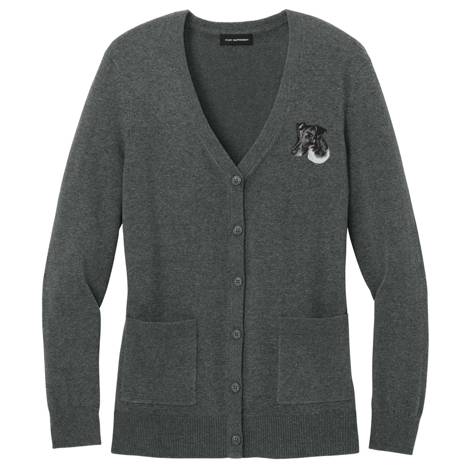 Smooth Fox Terrier Embroidered Button-Up Cardigan Sweater