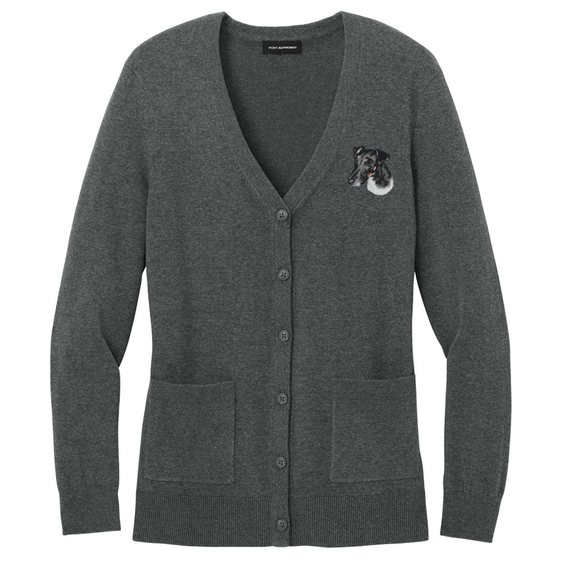 Smooth Fox Terrier Embroidered Button-Up Cardigan Sweater
