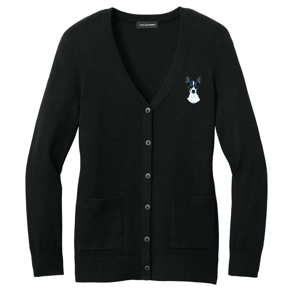 Toy Fox Terrier Embroidered Button-Up Cardigan Sweater